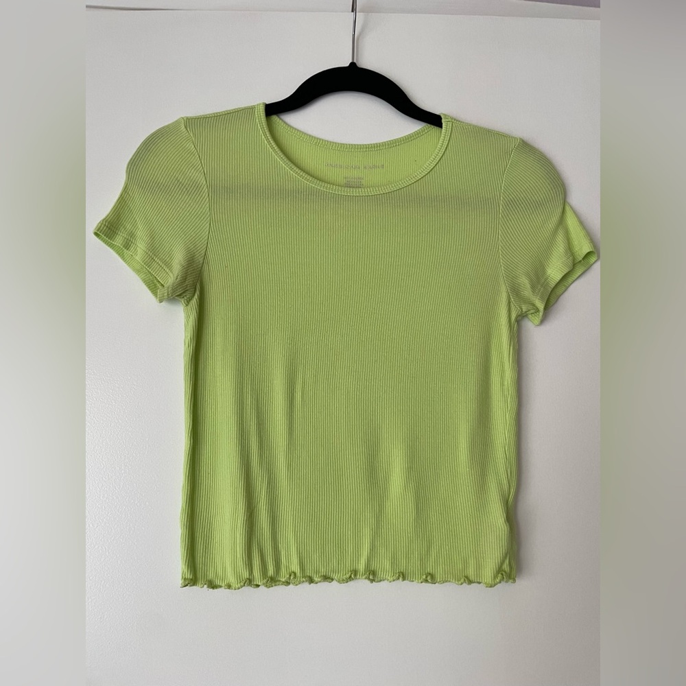 American Eagle Outfitters Light Green Ribbed Cropped Tee